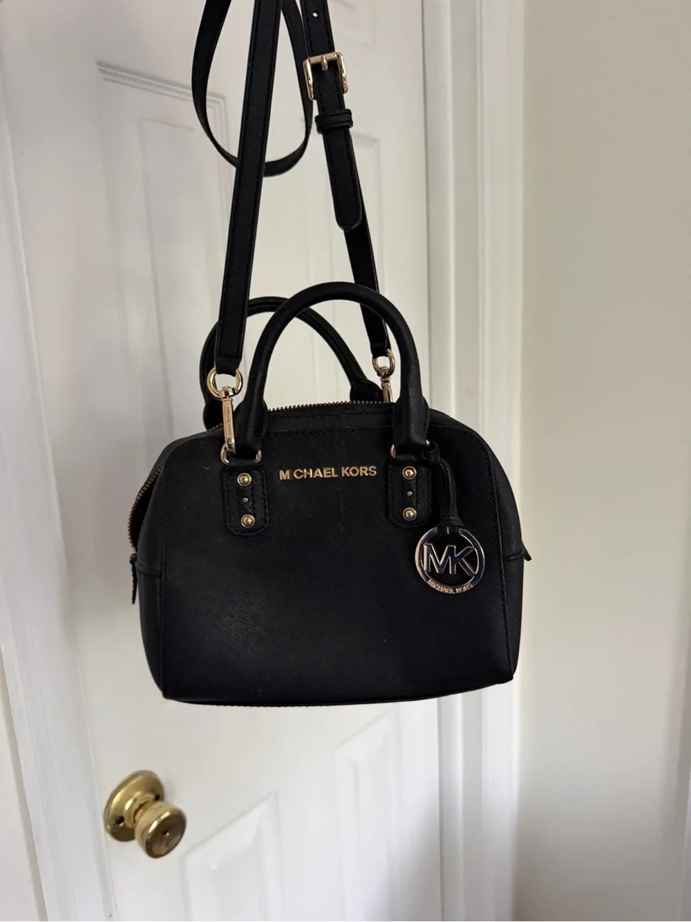 Michael Kors Black Dome Crossbody Satchel with Gold Hardware